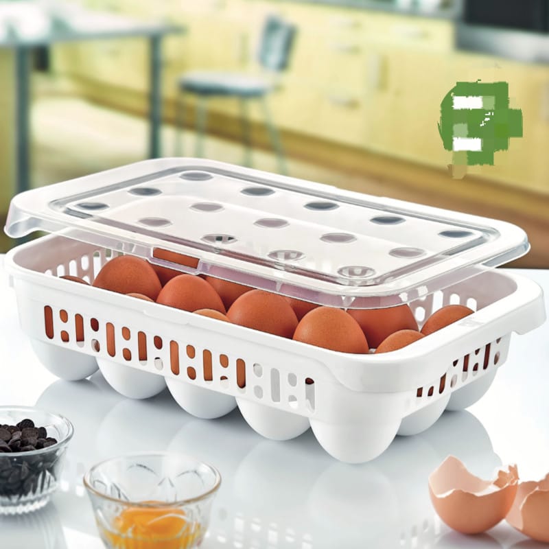 Egg Storage Box with Lid - Large Capacity Fridge Organizer Tray