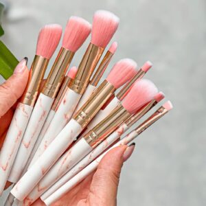 10pcs Marble Makeup Brush Set - Soft Professional Brushes for Face & Eyes