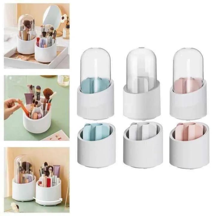 360° Rotating Makeup Brush Holder with Clear Dustproof Lid - Multi-Section Cosmetic Organizer Caddy - Image 4