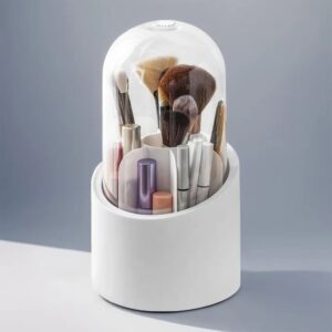 360° Rotating Makeup Brush Holder with Clear Dustproof Lid - Multi-Section Cosmetic Organizer Caddy