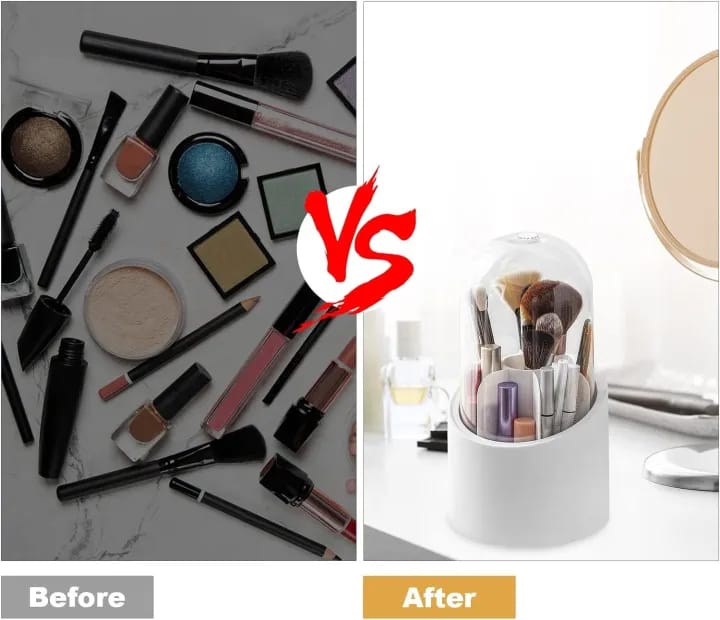 360° Rotating Makeup Brush Holder with Clear Dustproof Lid - Multi-Section Cosmetic Organizer Caddy - Image 2