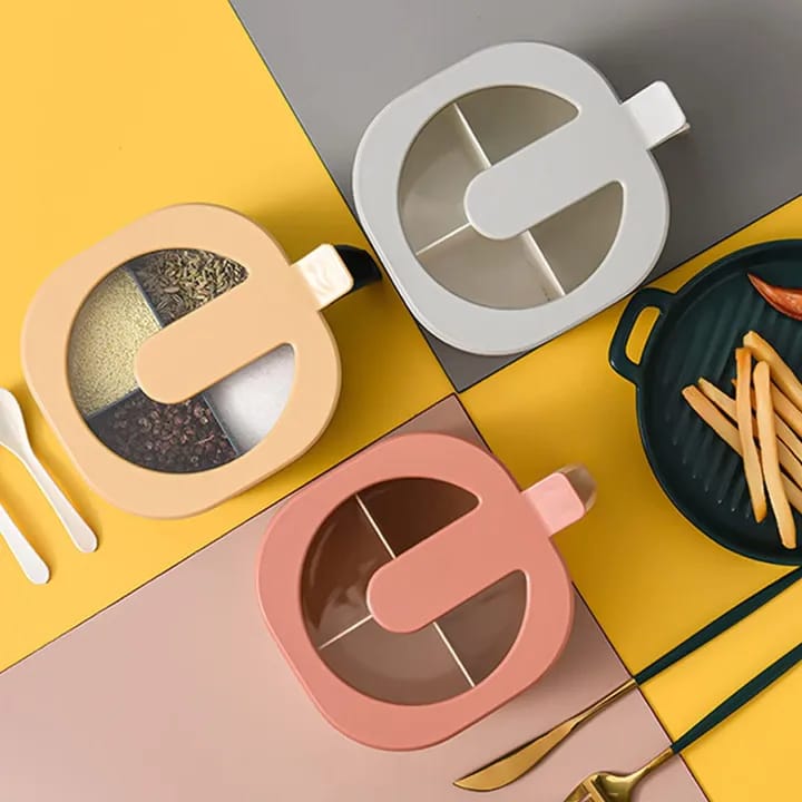 4 in 1 Partition Seasoning Box - 4-Grid Spice Jar Container for Kitchen Masala & Condiments