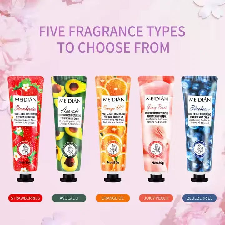 Meidian Fruit Extract Hand Cream Set - Moisturizing & Perfumed Hand Care (Pack of 5)