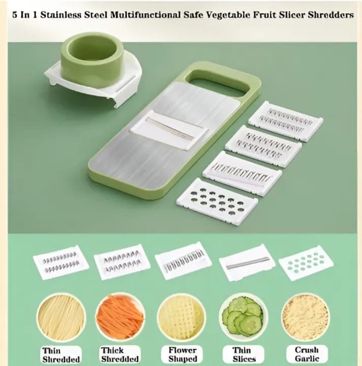 5-in-1 Stainless Steel Vegetable Cutter Set - Multifunctional Slicer, Shredder & Grater with Storage Box