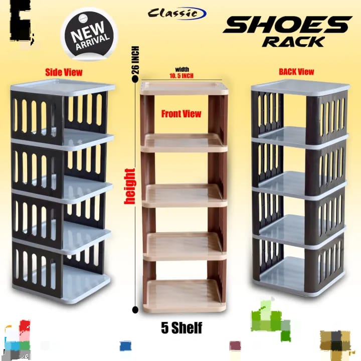 5-Layer Classic Plastic Shoe Rack - Space-Saving Durable Shoe Organizer for Home & Entryway - Image 2