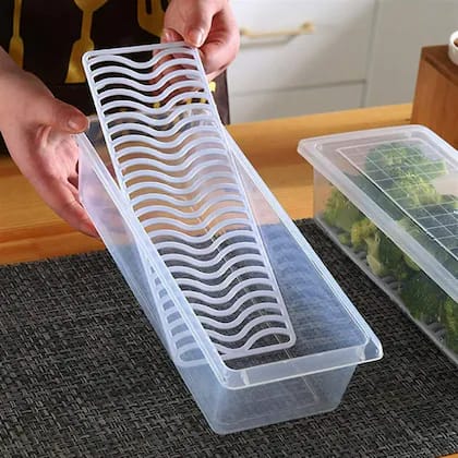 Fridge Organizer Food Storage Container - Clear Box with Removable Drain Tray for Fresh Produce - Image 2