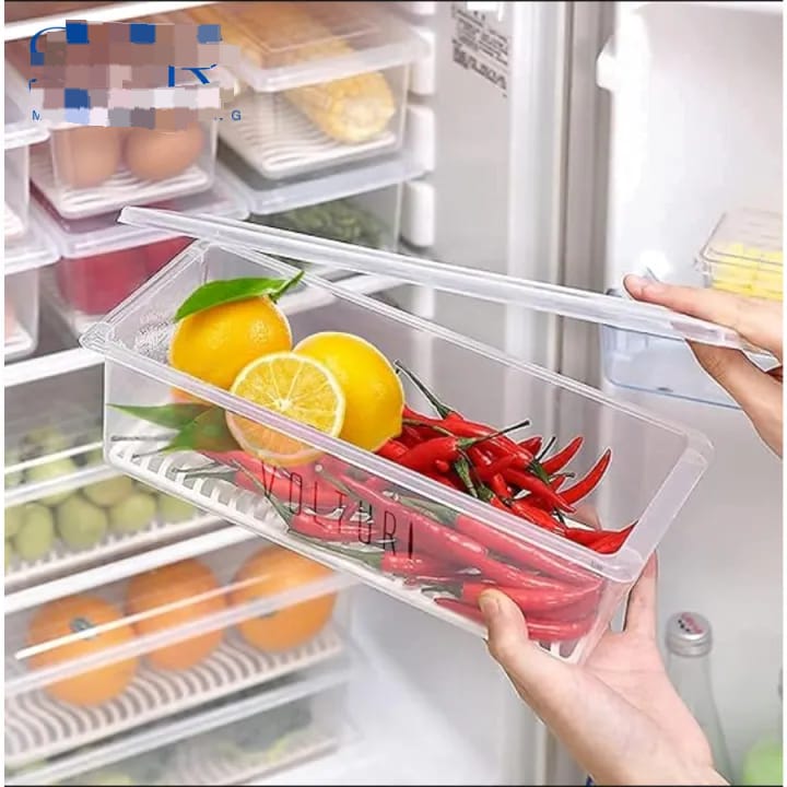 Fridge Organizer Food Storage Container - Clear Box with Removable Drain Tray for Fresh Produce