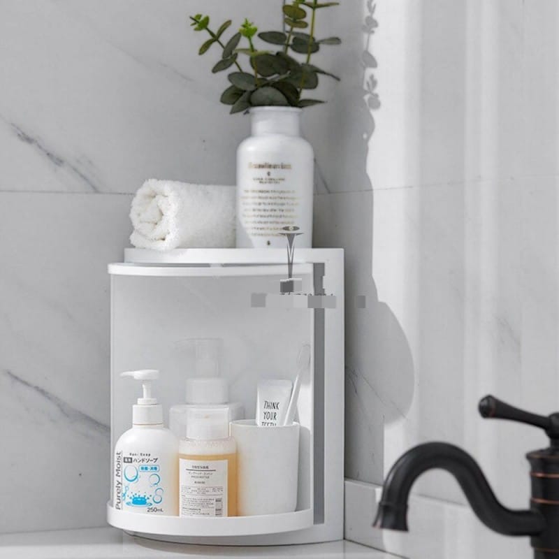 360° Rotatable Corner Bathroom Storage Organizer - Space-Saving Wall Mounted Shelf - Image 4