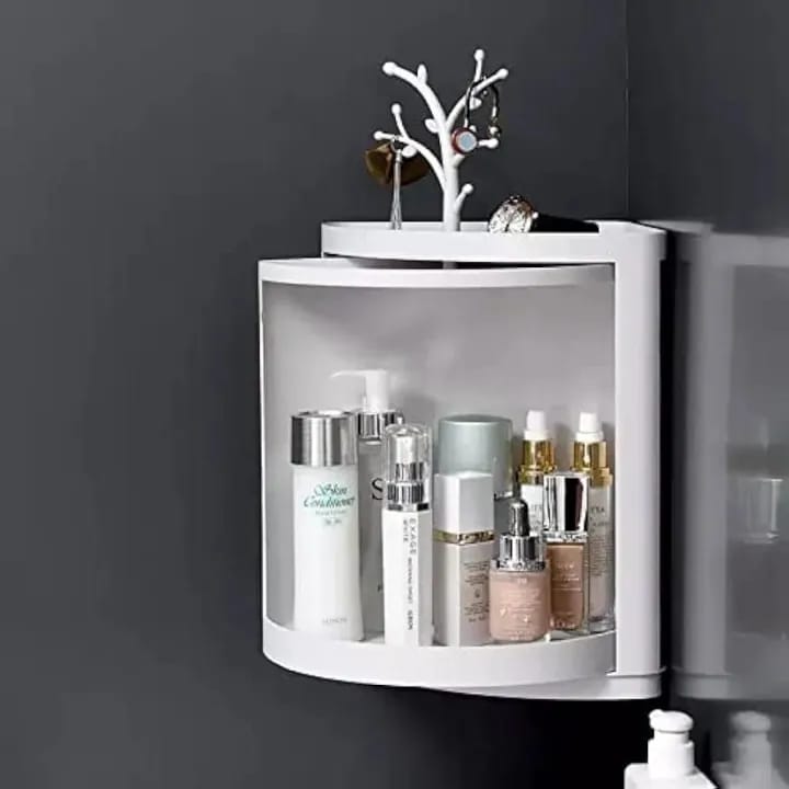 360° Rotatable Corner Bathroom Storage Organizer - Space-Saving Wall Mounted Shelf