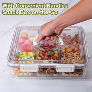 6-in-1 Snack Storage Container - Multi-Use Snack Tray Organizer with Handle & Transparent Lid for Fridge & Kitchen