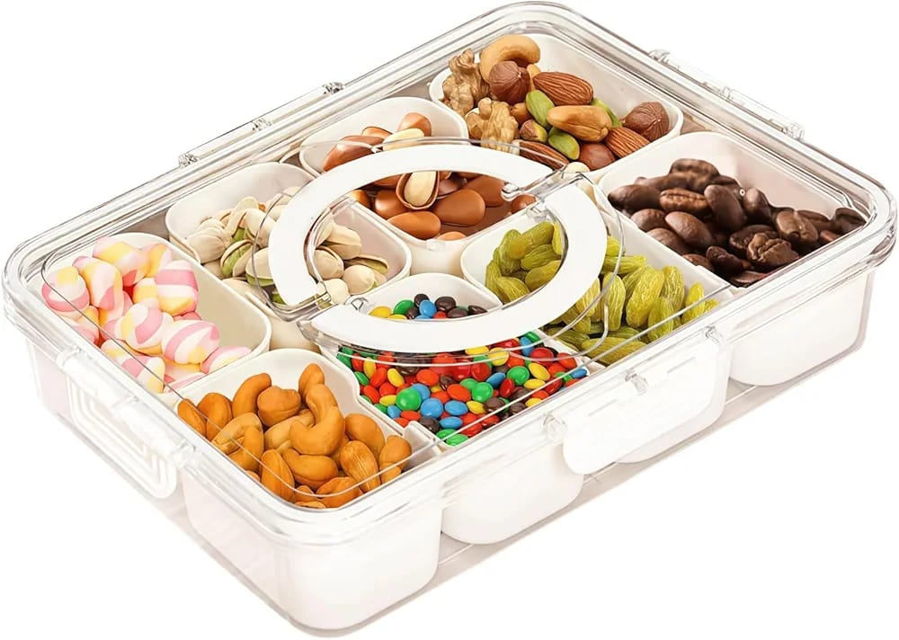 Nova 8-in-1 Snack Storage Container - Multi-Use Transparent Tray Organizer with Detachable Compartments & Lid - Image 3