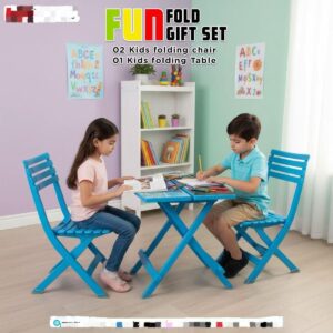 Fun Fold Kids Study Table & Chair Set - Foldable Table with 2 Chairs | Children's Desk & Chair Set