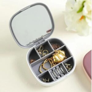 Small Jewelry Box with Mirror - Portable Plastic Jewelry & Lipstick Organizer for Girls & Women