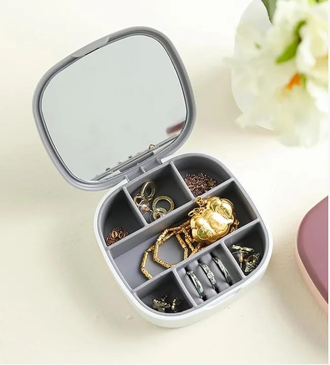 Small Jewelry Box with Mirror - Portable Plastic Jewelry & Lipstick Organizer for Girls & Women