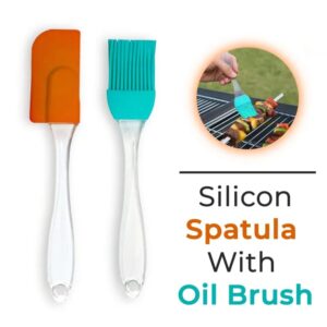 2-Piece Silicone Spatula & Oil Brush Set - Heat-Resistant Baking Spatula & BBQ Basting Brush with Clear Plastic Handles