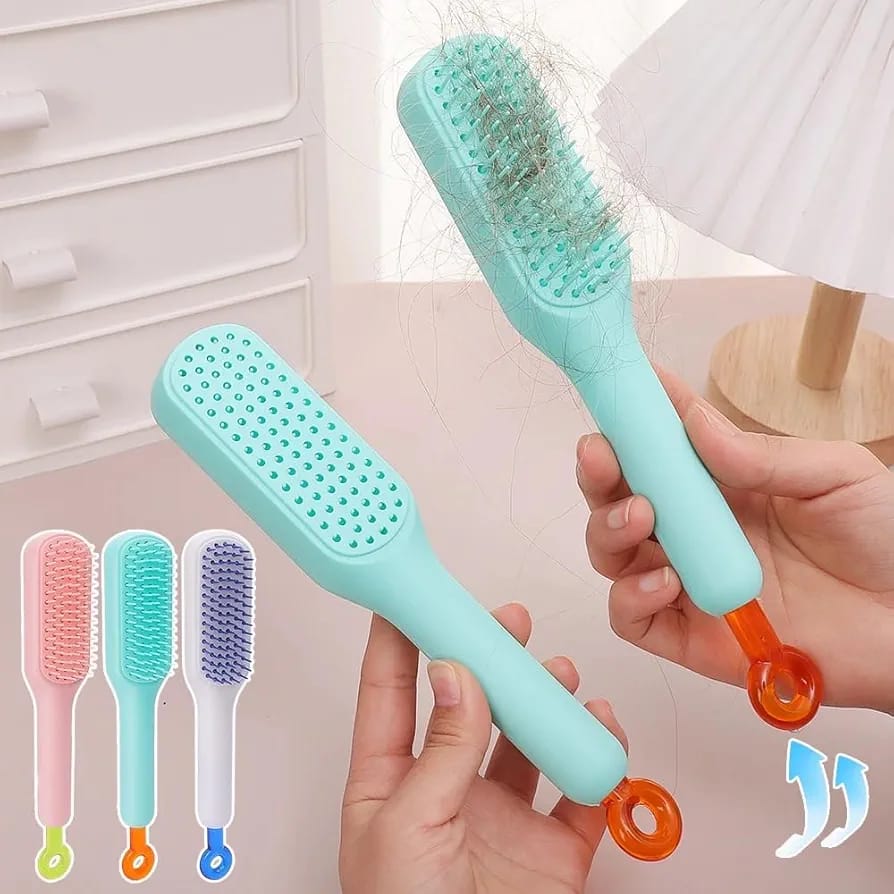Self-Cleaning Hair Brush - Retractable Bristles Easy Clean Anti-Static Massage Comb | One-Pull Hair Removal Brush