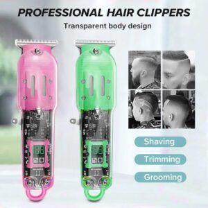 Professional Hair Clipper - Transparent Body Electric Hair Cutting Machine for Barbers & Home Grooming