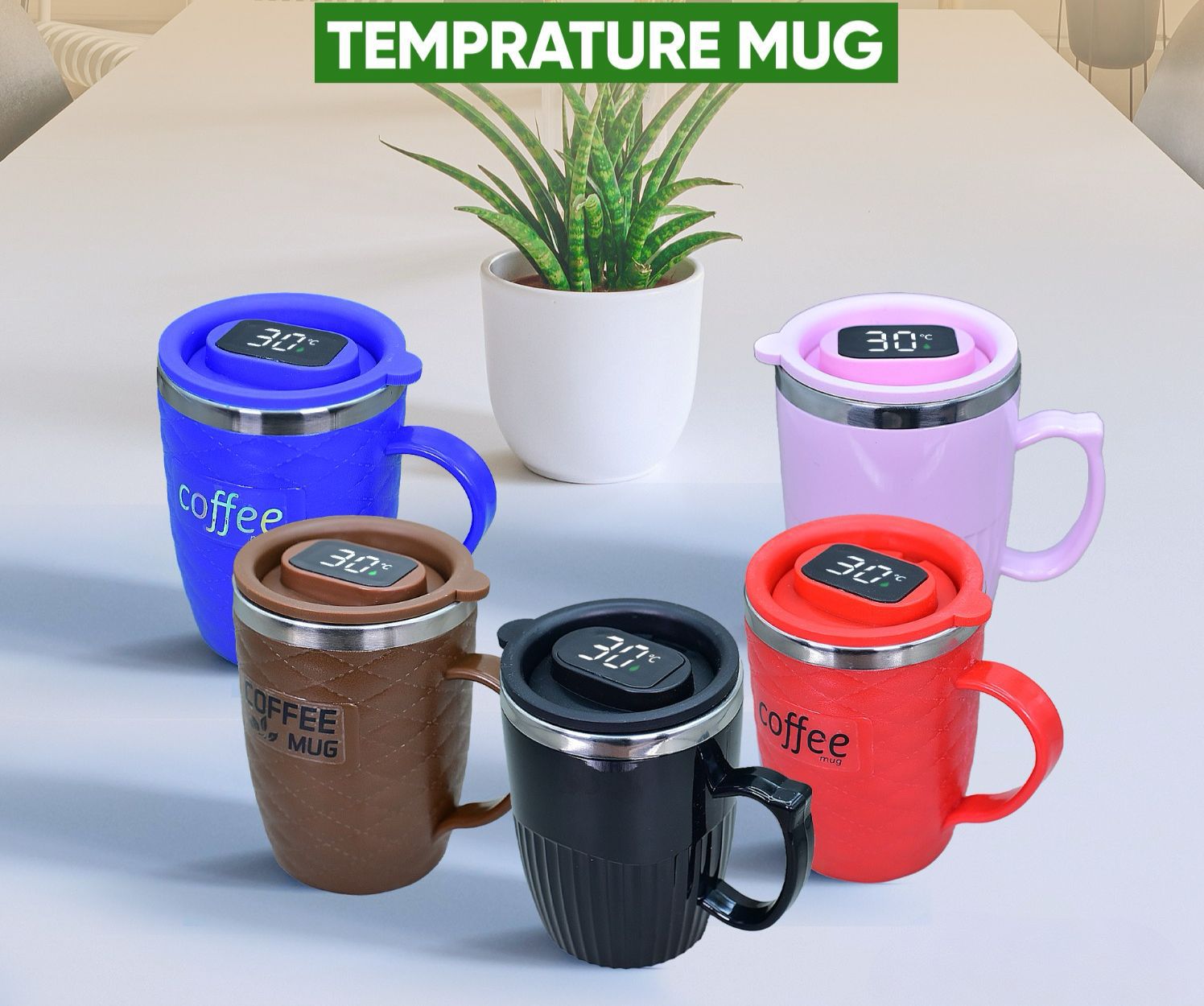 LED Temperature Display Stainless Steel Coffee Mug - Hot & Cold Insulated Travel Cup (Box Packed)