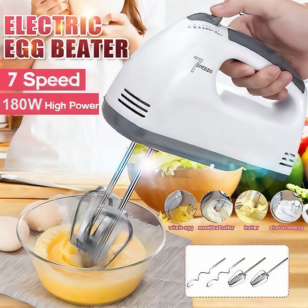 Scarlett 7-Speed Electric Hand Mixer - Egg Beater with Chrome Beaters & Dough Hooks