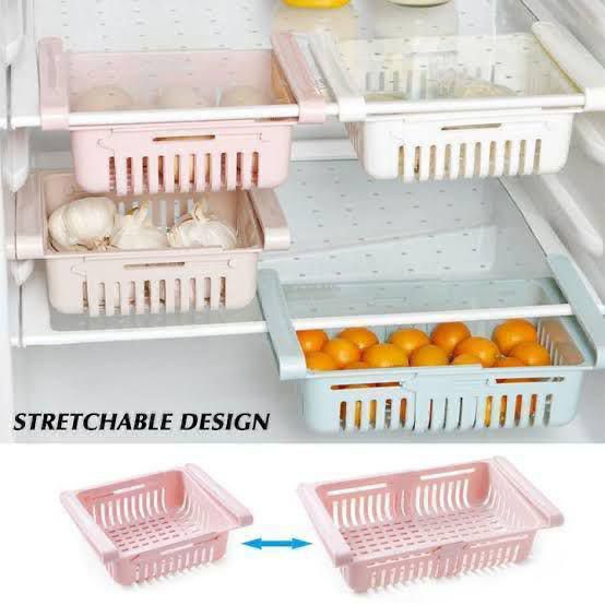 Stretchable Fridge Basket - Adjustable Refrigerator Storage Organizer for Fruits & Vegetables