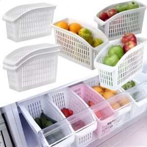 Long Fridge Vegetable Organizer Basket - Space-Saving Refrigerator Storage Box for Fruits & Vegetables
