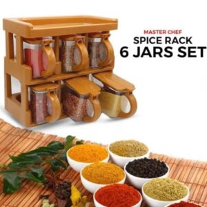 Master Chef 6-Jar Masala Rack - Spice Storage Box Set for Kitchen Seasoning & Organization