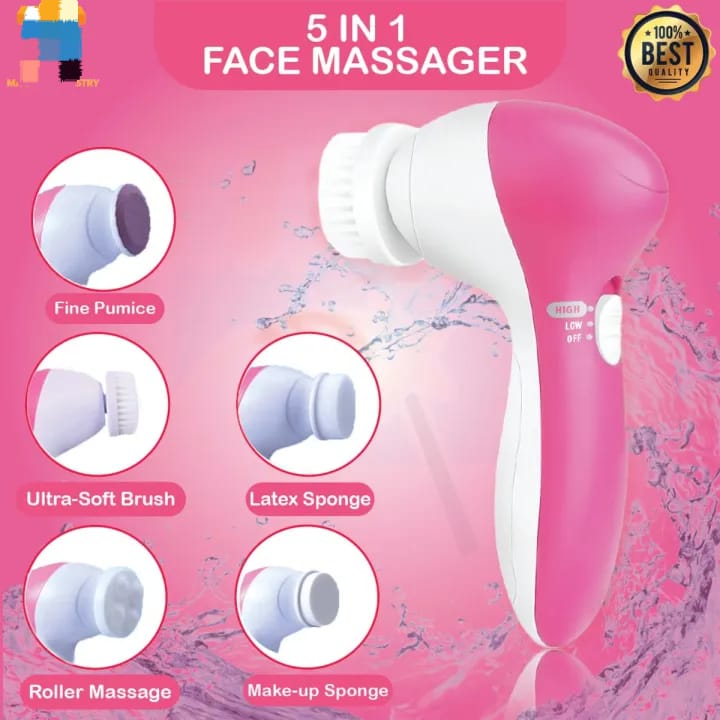 5-in-1 Multifunction Facial Cleansing Brush - Portable Face Massager, Skin Care Spa Tool with 5 Attachments