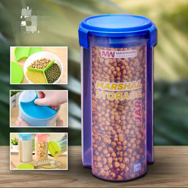188-Marshal 3-Portion Airtight Storage Jar - Multi-Section Dry Food & Snacks Container