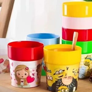 Kids Cartoon Printed Glass - Colorful Drinking Cups for Boys & Girls (Pack of 4)