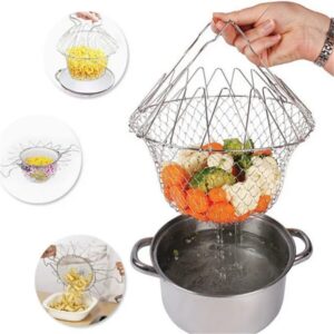 Stainless Steel Chef Basket – Multifunction Folding Colander & Food Strainer for Frying, Boiling & Steaming